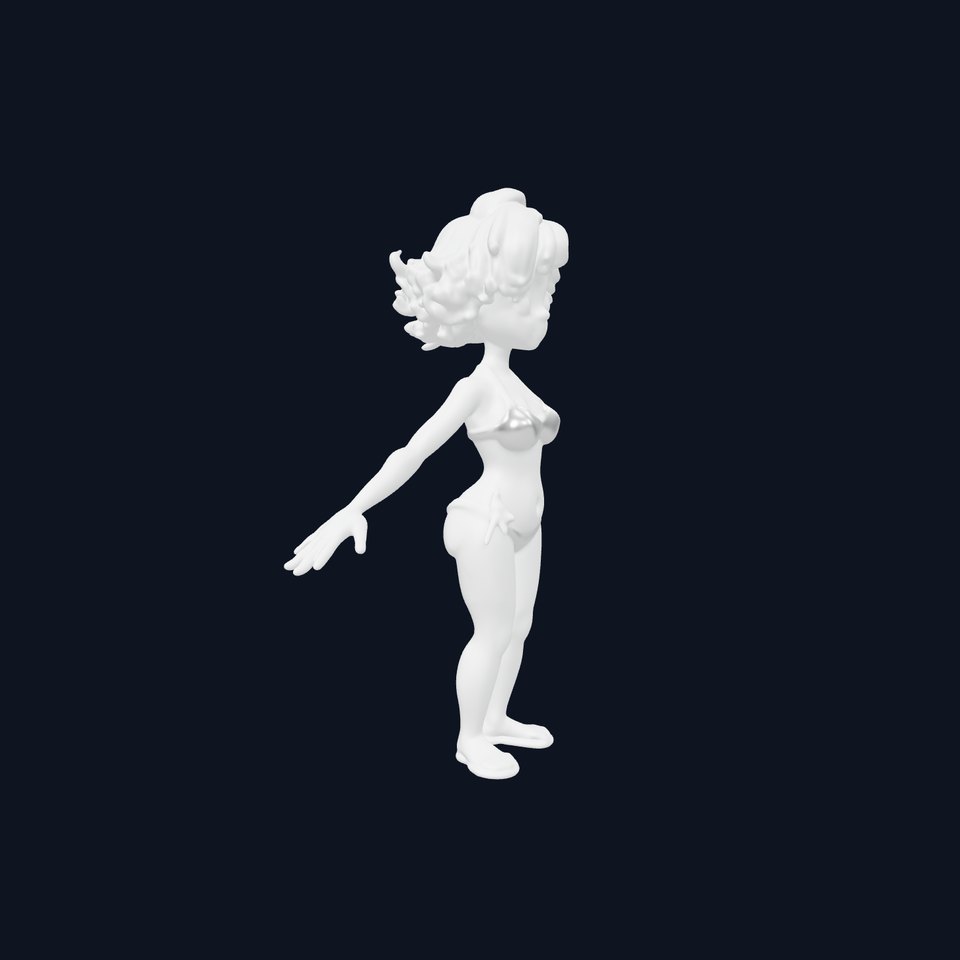 Animated Cartoon Female Character Model in Swimsuit Rigged and Animated